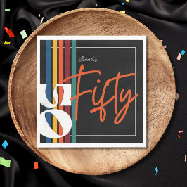 Retro Colorful Striped Fifty Birthday Party Chic Serviette