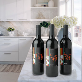 Retro Colorful Striped Fifty Birthday Party Chic Weinetikett