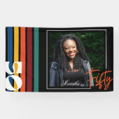 Retro Colorful Striped Fifty Birthday Party Photo Banner (Horizontal)