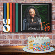 Retro Colorful Striped Fifty Birthday Party Photo