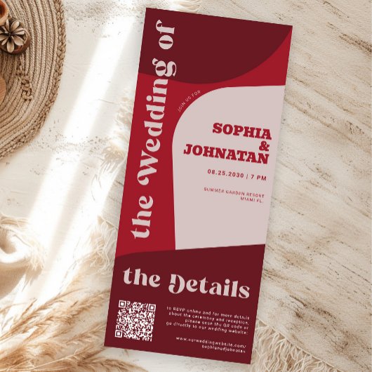 Retro colorful whimsical QR rsvp details wedding Einladung