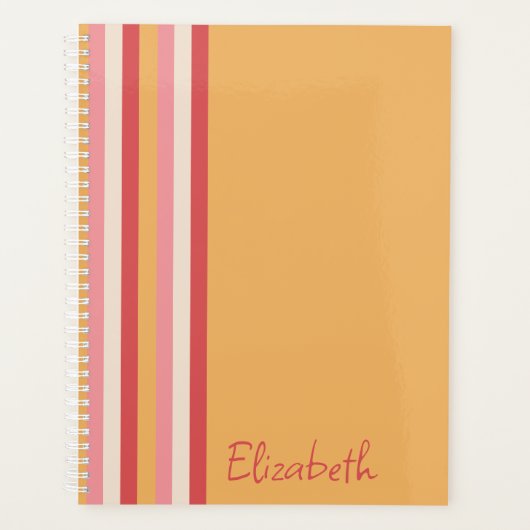 Retro Colors Orange Pink Gold Streifen Name Planer (Vorderseite)