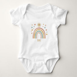 Retro Colors Rainbow and Sun Birthday Age Baby Strampler