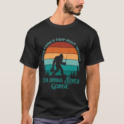 Retro Columbia River Gorge Oregon Sasquatch Fishin T-Shirt (Vorderseite)