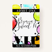 Retro Comic Balloons Sweet 16 Party VIP Pass Ausweis (Vorderseite)