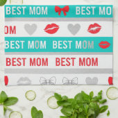 Retro-Comic-Beste-Mom-Herzen-Lippen-Schleife Geschirrtuch (Gefaltet)