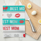 Retro-Comic-Beste-Mom-Herzen-Lippen-Schleife Geschirrtuch (Viertel Falte)