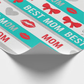 Retro-Comic-Beste-Mutter-Herzen-Lippen-Schleife Geschenkpapier (Ecke)