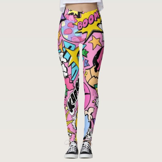 Retro-Comic-Book-Pop-Art-Collage Leggings (Vorderseite)