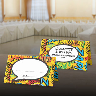 Retro-Comic-Book-Pop-Art-personalisierte Hochzeit Platzkarte
