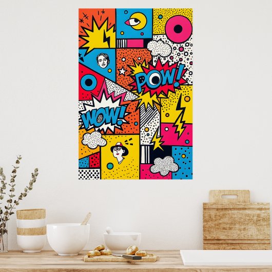 Retro Comic Book POW WOW - Moderner Abstrakter Pop Poster (Küche)