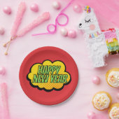Retro Comic Book Style Happy New Year Paper Plate Pappteller (Party)