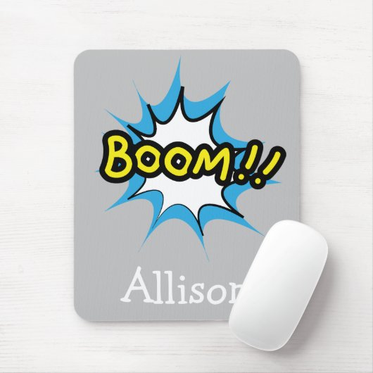 Retro Comic Buch Grau Boom Mousepad (Mit Mouse)