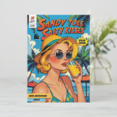 Retro Comic Buchabdeckung Tropischer Bridal Brunch Einladung (Stehend Vorderseite)