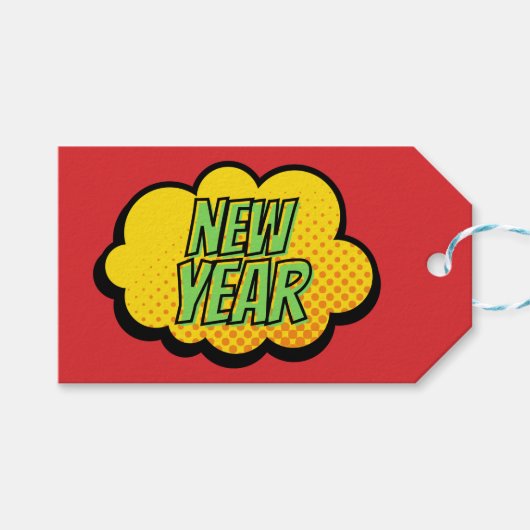 Retro-Comic Buchstil Neues Jahr Geschenkanhänger (Vorderseite (Horizontal))