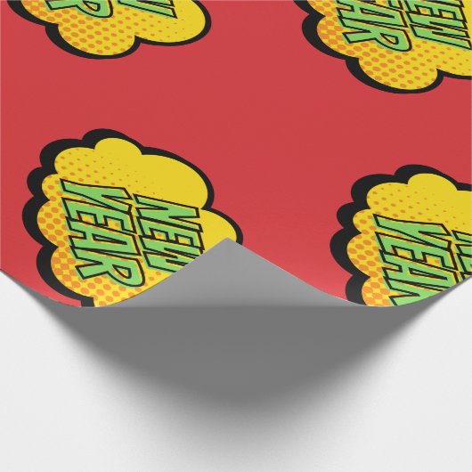 Retro-Comic Buchstil Neues Jahr Geschenkpapier (Ecke)