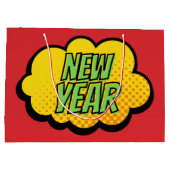 Retro-Comic Buchstil Neues Jahr Große Geschenktüte (Rückseite)