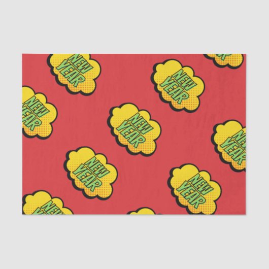 Retro-Comic Buchstil Neues Jahr Seidenpapier (Vorderseite)