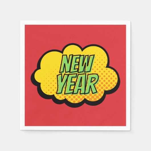 Retro-Comic Buchstil Neues Jahr Serviette (Vorderseite)