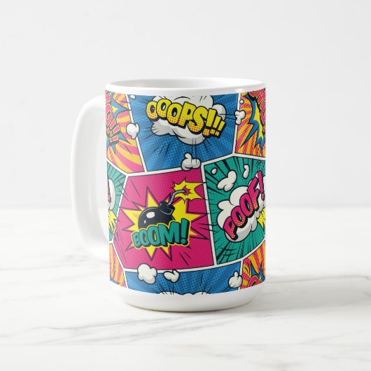 Retro-Comic-Explosion - lebendige Kunst des Pops Kaffeetasse (Vorderseite Links)