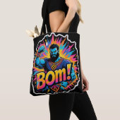 Retro-Comic-Explosion muskulöser Superheld.BOM!Pow Tasche (Von Nahem)