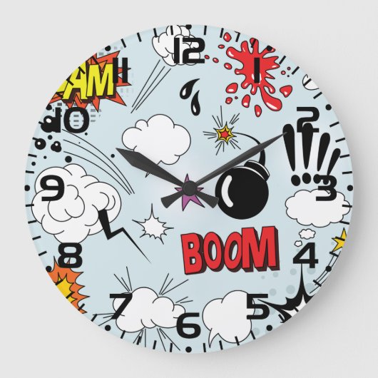 Retro Comic Explosion Pop Art Große Wanduhr (Vorderseite)