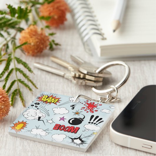 Retro Comic Explosion Pop Art Schlüsselanhänger (Vorderseite rechts)