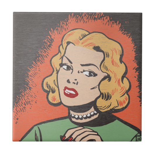 Retro-Comic-Frau - Pop-Art Fliese (Vorderseite)