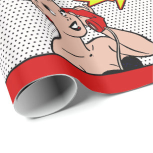 Retro Comic Frauen am Telefon glücklich Geburtstag Geschenkpapier