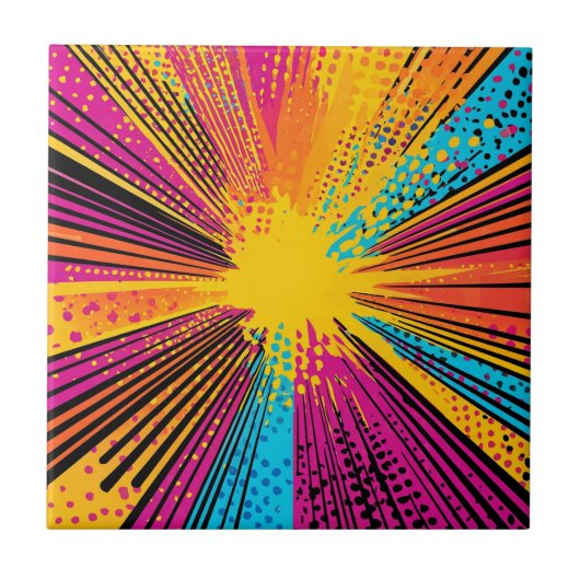Retro-Comic-Gelb-Explosion Rot Blau Fliese (Vorderseite)
