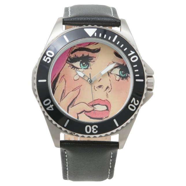 Retro Comic Girl Mens Watch Armbanduhr (Vorderseite)