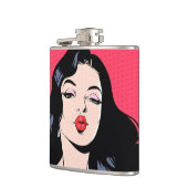 Retro Comic-Mädchen-angesagte Flasche Flachmann (Links)