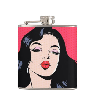 Retro Comic-Mädchen-angesagte Flasche Flachmann