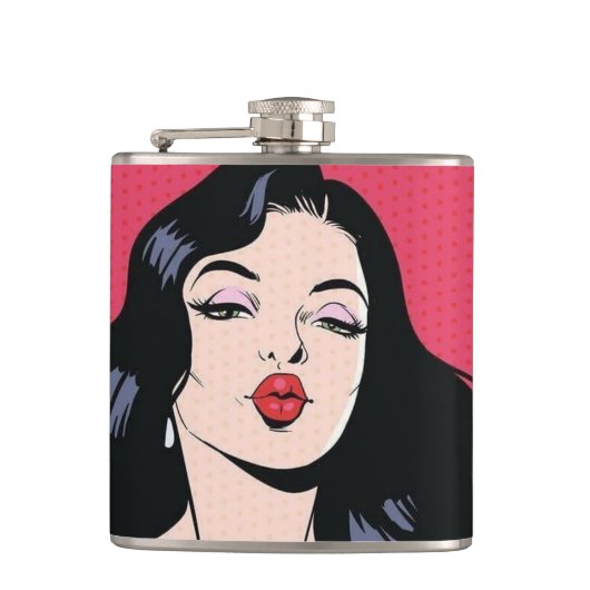 Retro Comic-Mädchen-angesagte Flasche Flachmann (Vorderseite)