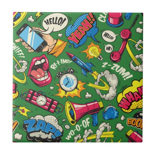 Retro-Comic-Pop-Art-Muster Keramikfliese (Vorderseite)