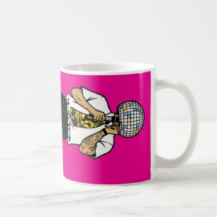 Retro-Comic-Sänger Facettierte Disco-Kugel Kopf Kaffeetasse