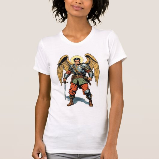 Retro-Comic-Stil St. Michael Damen T-Shirt (Vorderseite)