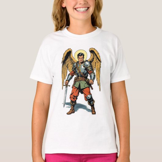 Retro-Comic-Stil St. Michael Mädchen T-Shirt (Vorderseite)
