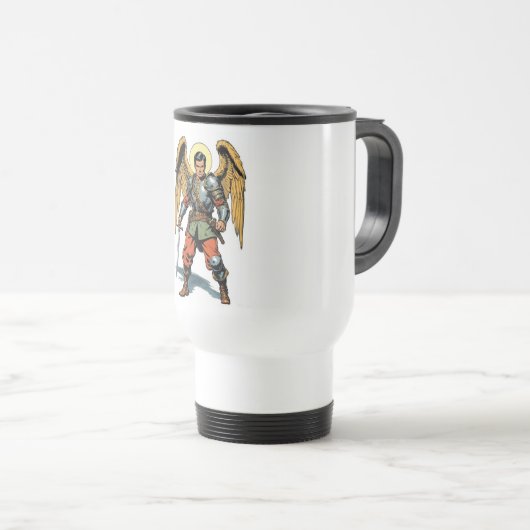 Retro Comic Style St Michael Travel Mug Reisebecher (VorderseiteRechts)