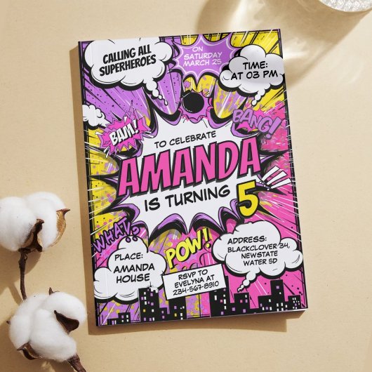 Retro Comic Superheroes Girl Geburtstagsparty Einladung