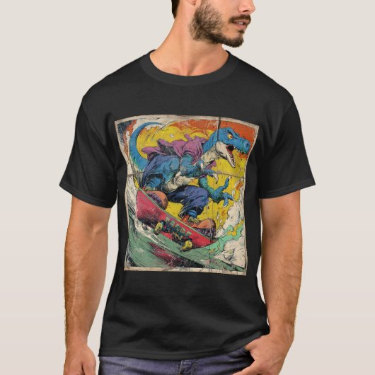 Retro Comic T-Rex Skateboarding T-Shirt (Vorderseite)