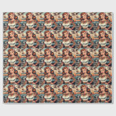 Retro Comic Tattoo Girl Geschenkpapier (Flach)