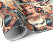 Retro Comic Tattoo Girl Geschenkpapier (Rolleneckpunkt)