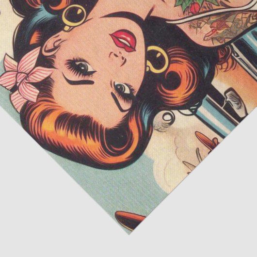 Retro Comic Tattoo Girl Seidenpapier (Ausschnitt)