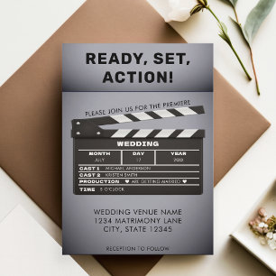 Retro Coming Soon Kinofilm Klappe Hochzeit Einladung