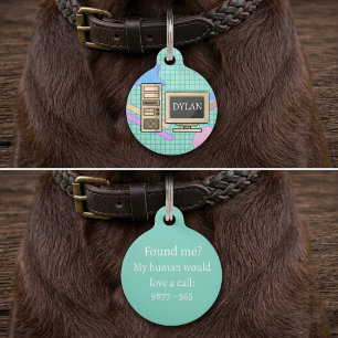 Retro-Computer-90er-Vibes-Tech-Hundehalsband-ID-Sc Haustiermarke