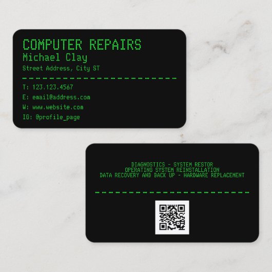 Retro-Computerbildschirm-Stil Visitenkarte (Vorne/Hinten)
