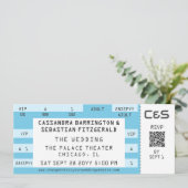 Retro Concert Ticket All-in-One Blue Wedding Einladung (Stehend Vorderseite)