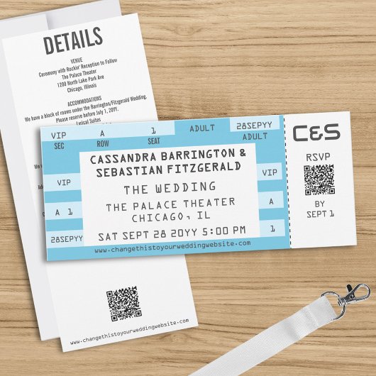 Retro Concert Ticket All-in-One Blue Wedding Einladung