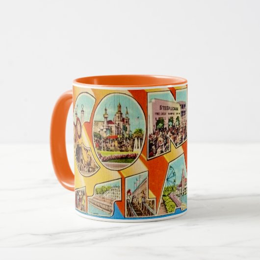 Retro Coney Island NY Postkarten-Tasse Tasse (Vorderseite Links)